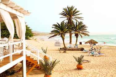 Kap Verde strand, palme og restaurant