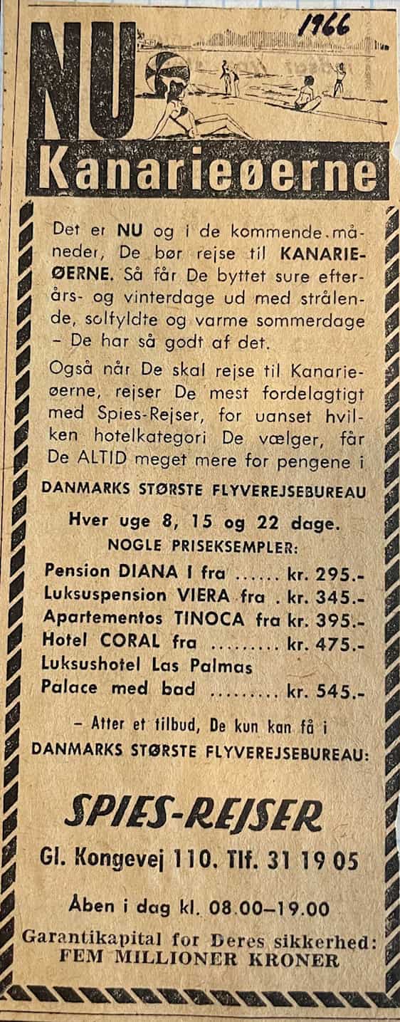 Annonce for rejser til De Kanariske Øer