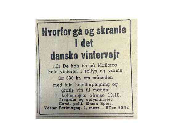 Spies annonce til et vinterophold på Mallorca fra 1957