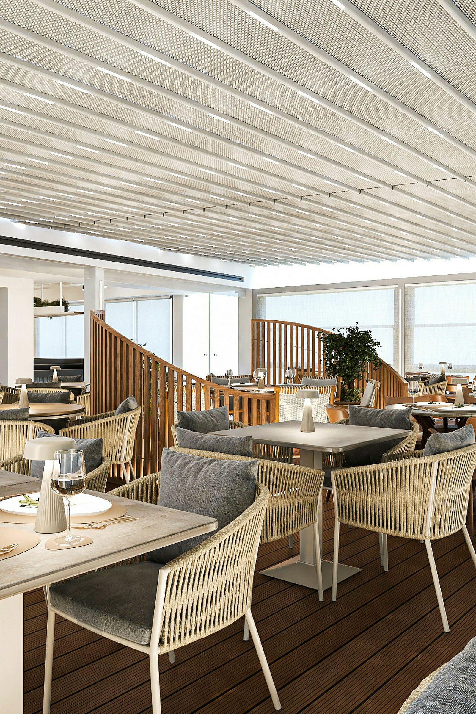 Moderne restaurant med stilfuld indretning og lys atmosfære. (AI-genereret tekst)