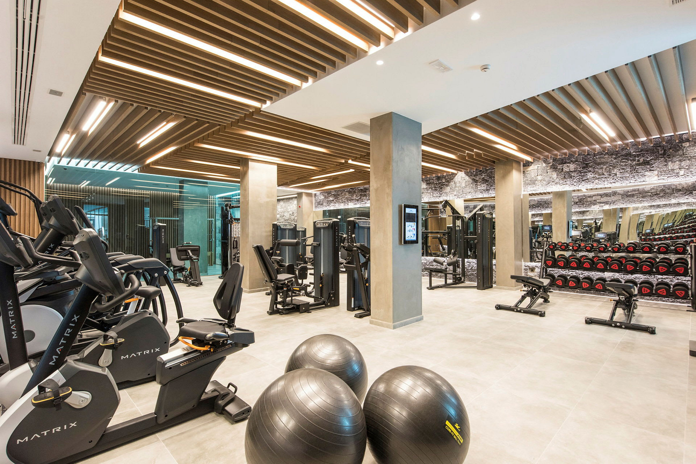 Et moderne fitnesscenter med træningsmaskiner og udstyr. (AI-genereret tekst)