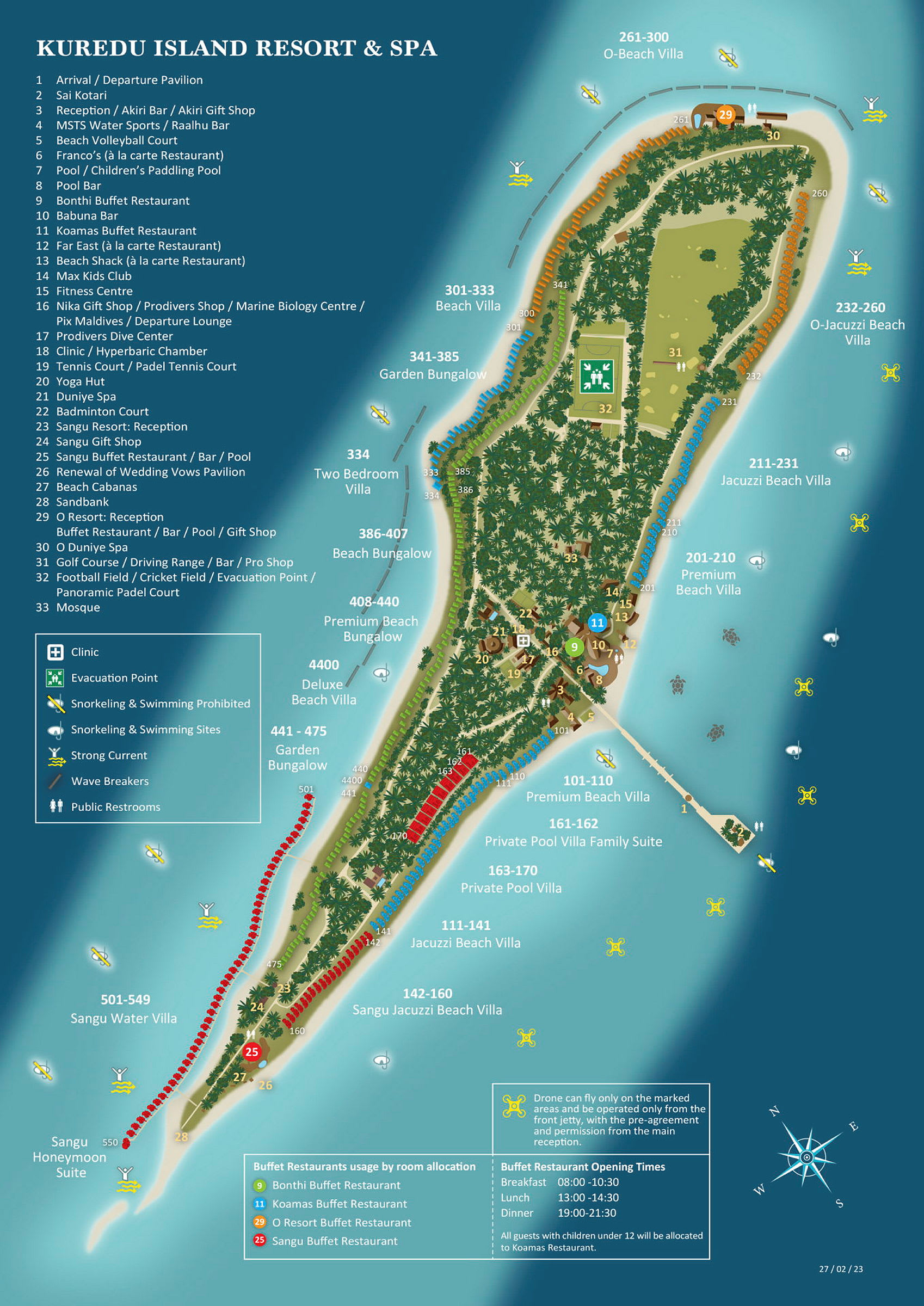 Kort over Kuredu Island Resort og Spa. (AI-genereret tekst)