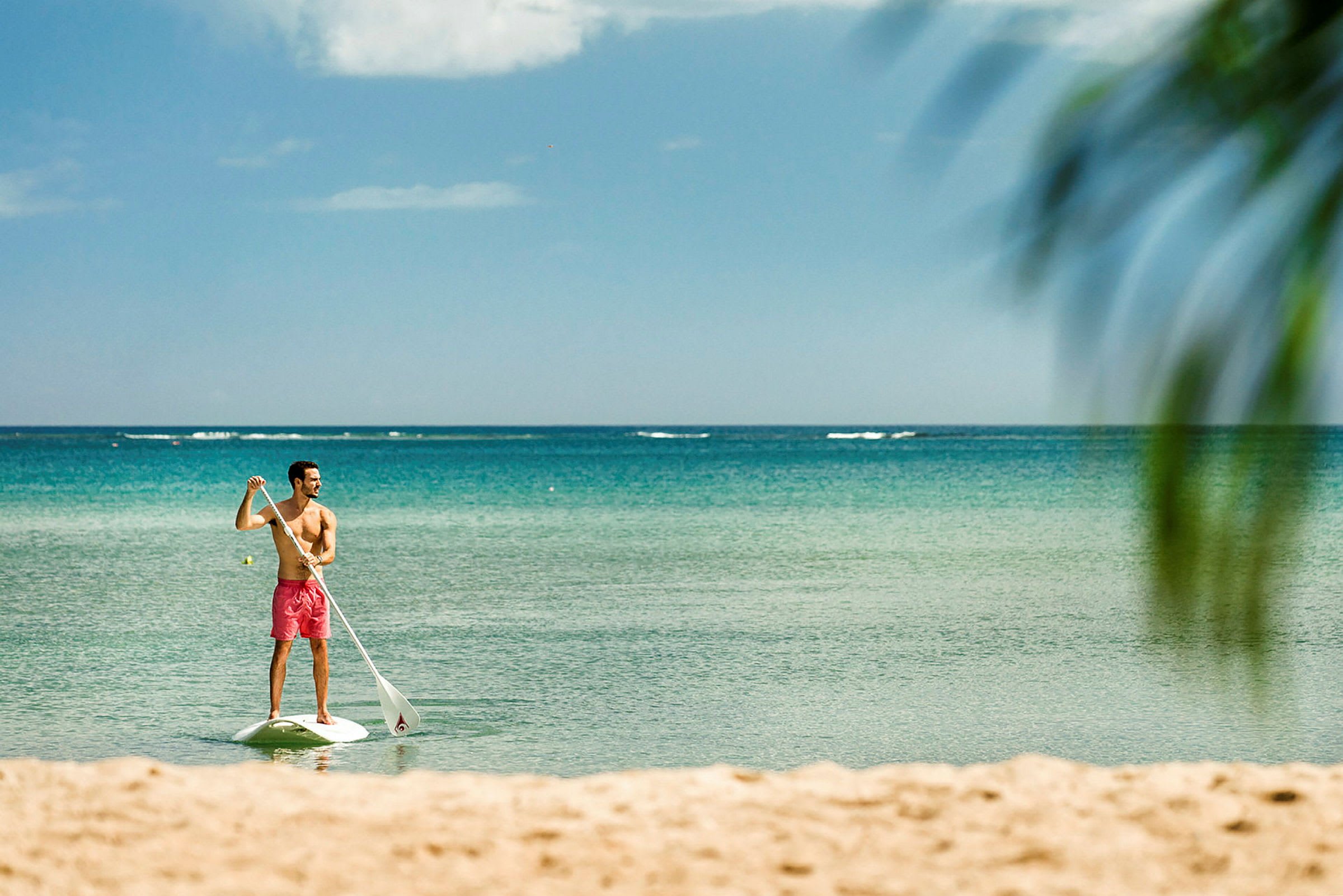 Person der padler på en stand up paddleboard i havet. (AI-genereret tekst)