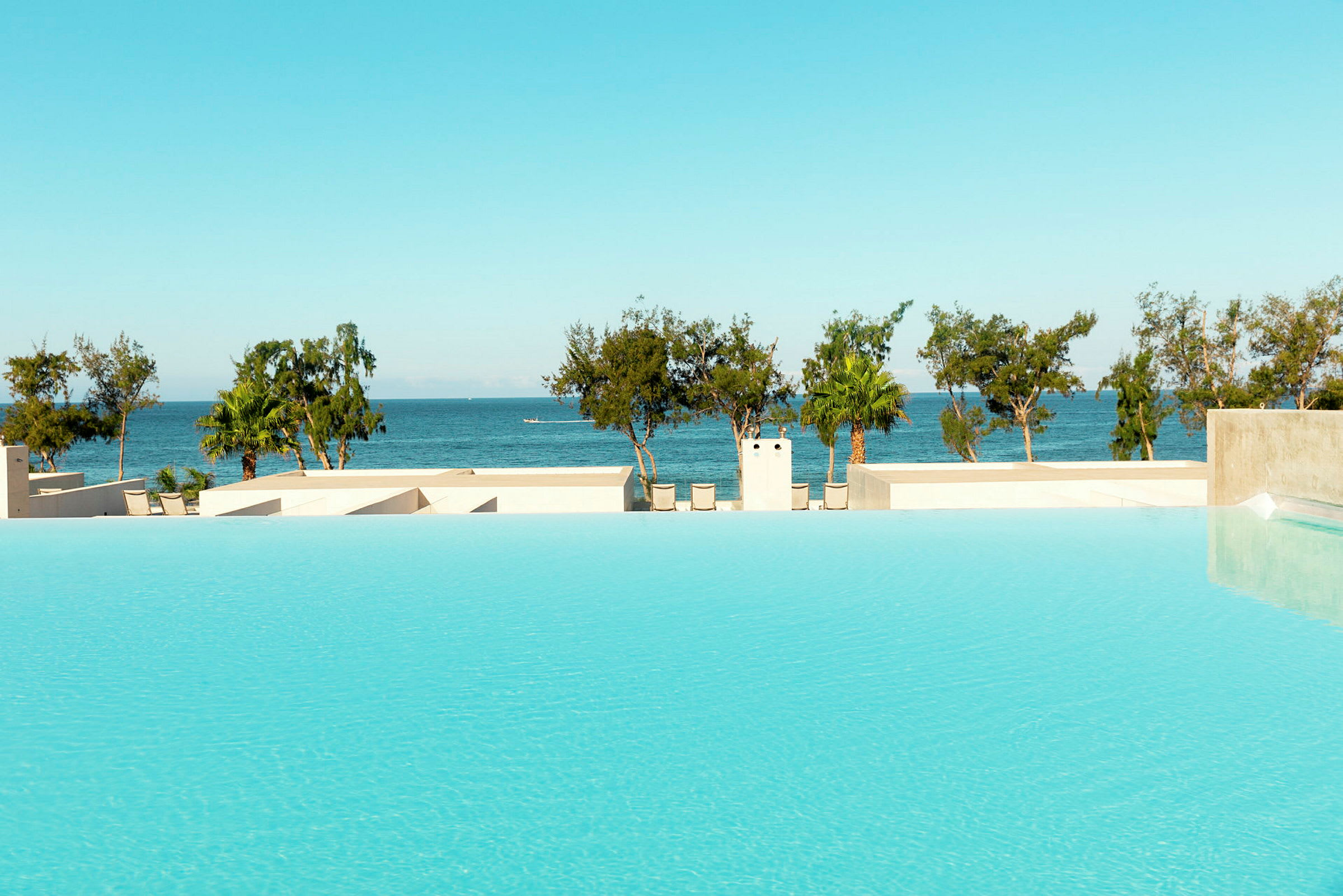 Infinitypool med udsigt over havet og palmetræer. (AI-genereret tekst)