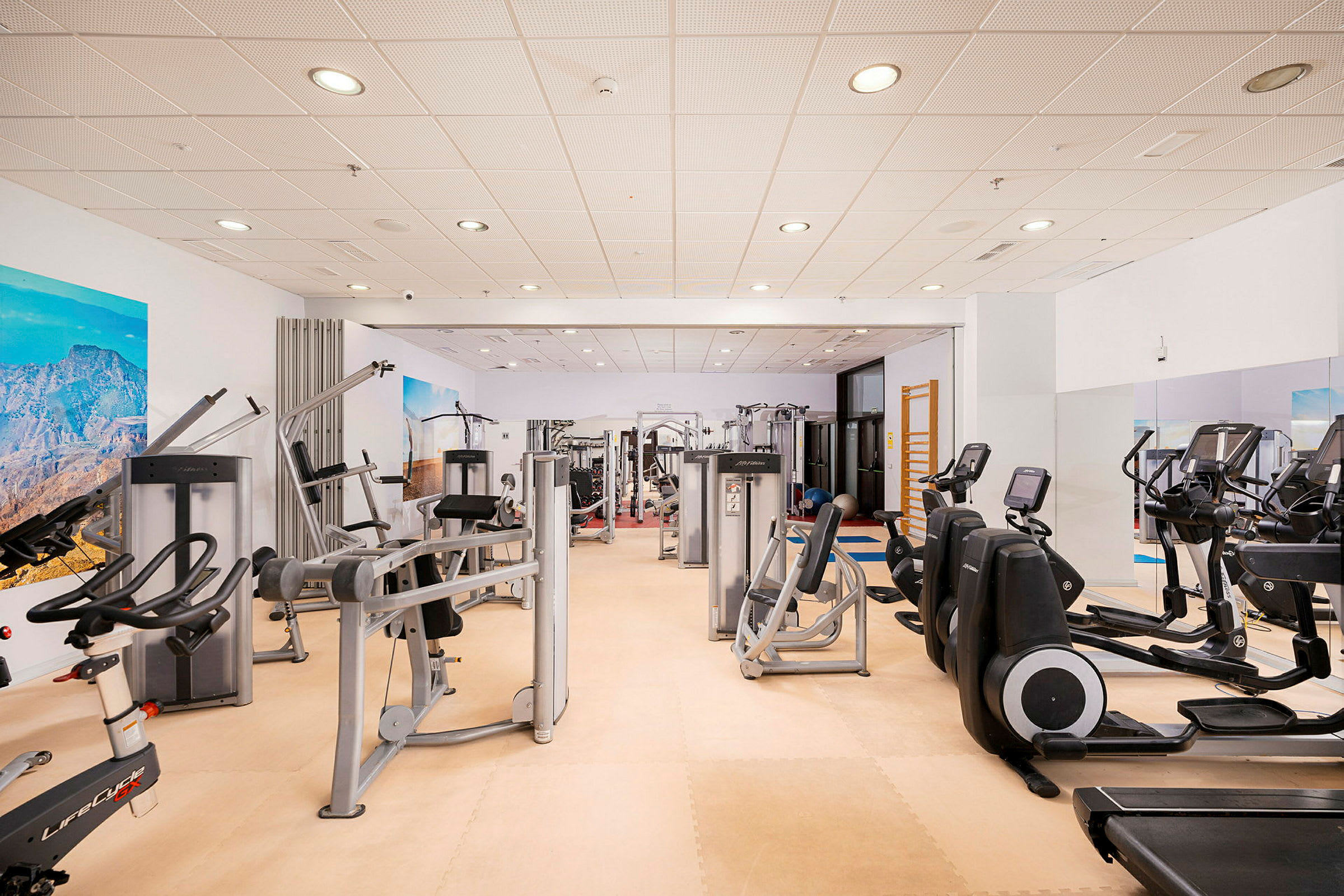 Et fitnesscenter med forskellige træningsmaskiner. (AI-genereret tekst)