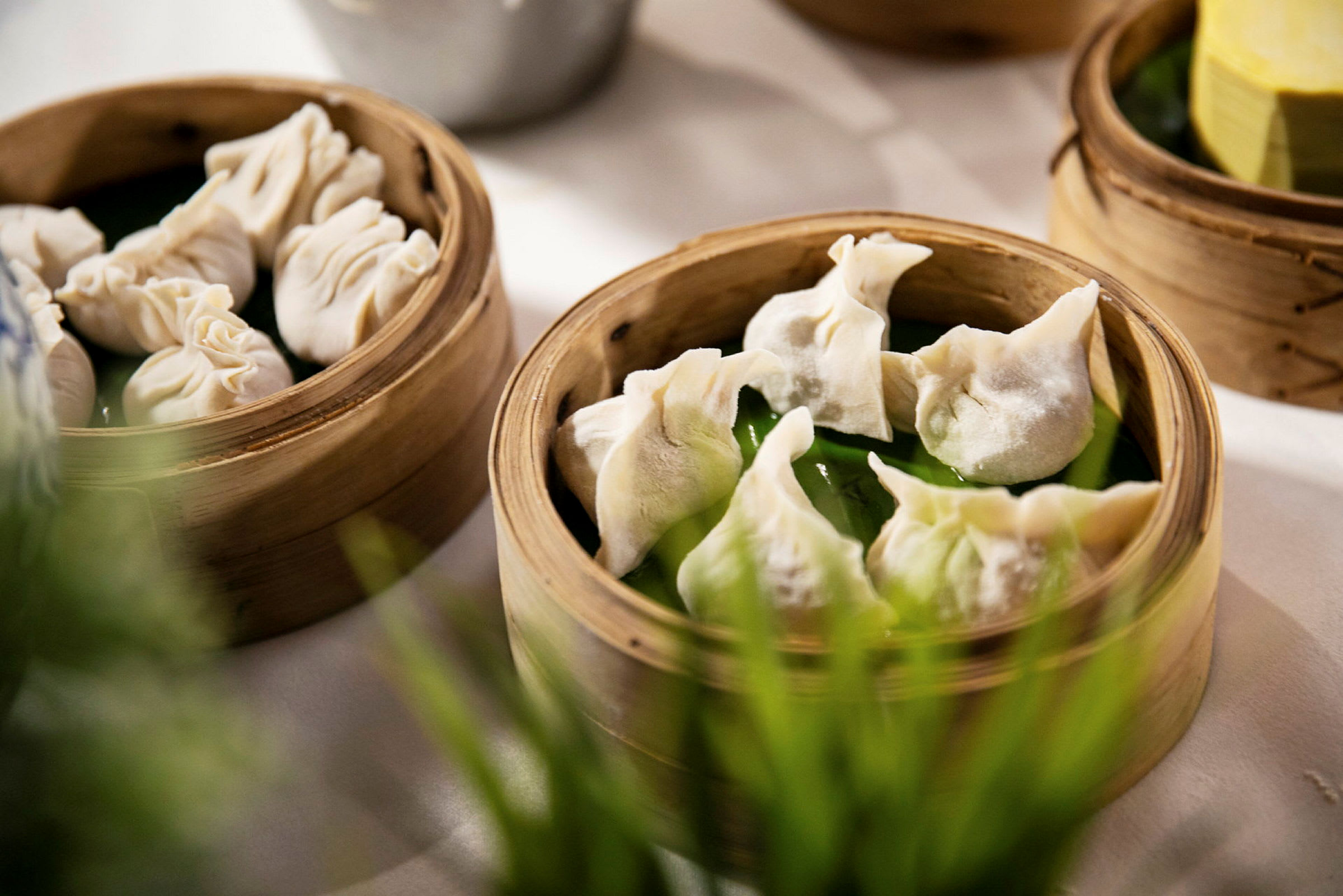 Friske dumplings i en dampkurv. (AI-genereret tekst)