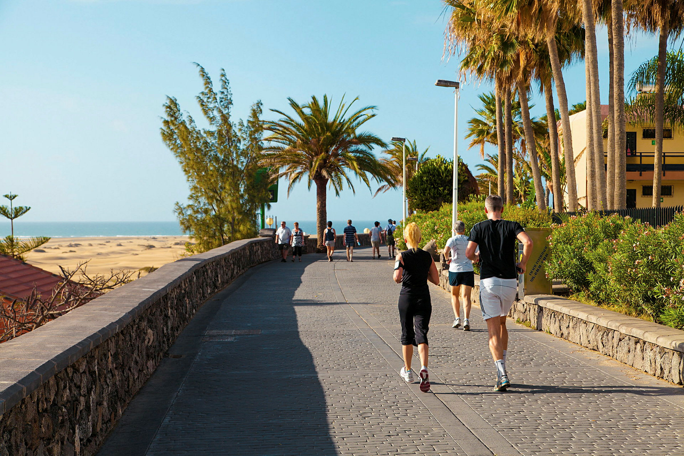 Personer, der går og jogger på en gangsti ved stranden. (AI-genereret tekst)
