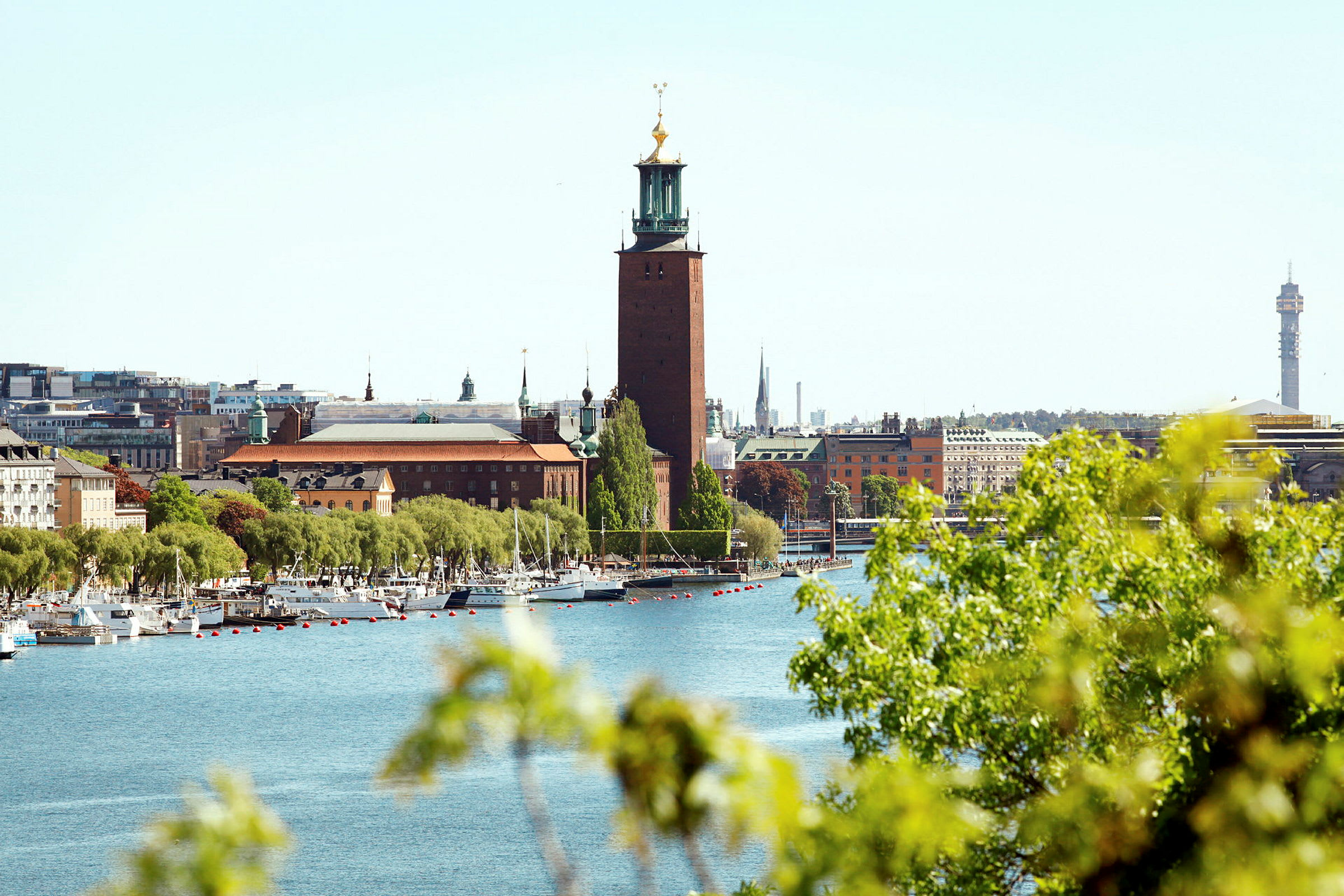 En stor bygning, der står ved en vandkant med grøntområder og sejlbåde i forgrunden. (AI-genereret tekst)